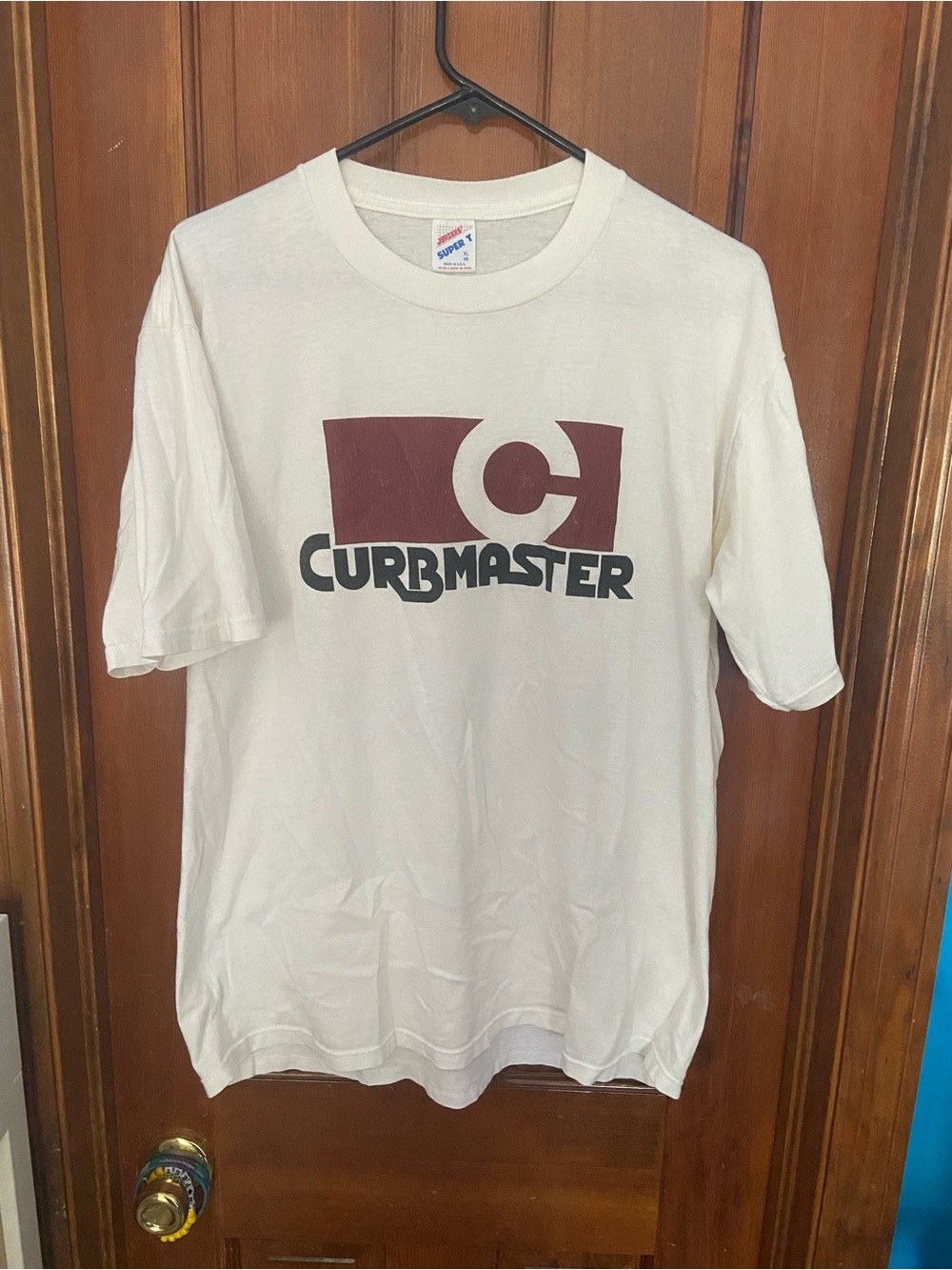 Jerzees Cream T-Shirt with Maroon and Black Curbmaster Logo